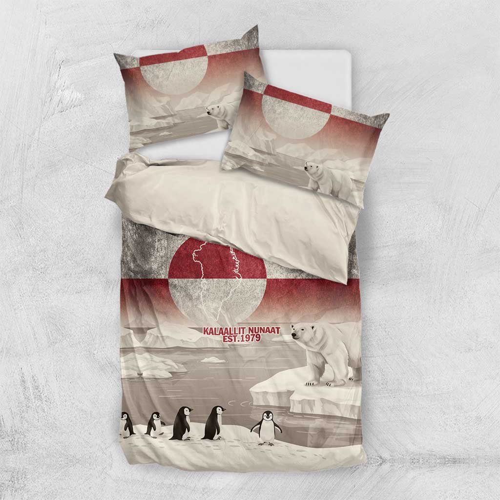 Greenland Flag Vintage Bedding Set Greenlander Flag With Polar Bear