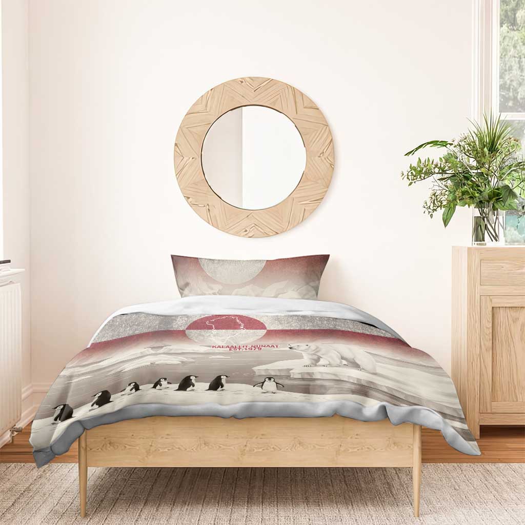 Greenland Flag Vintage Bedding Set Greenlander Flag With Polar Bear