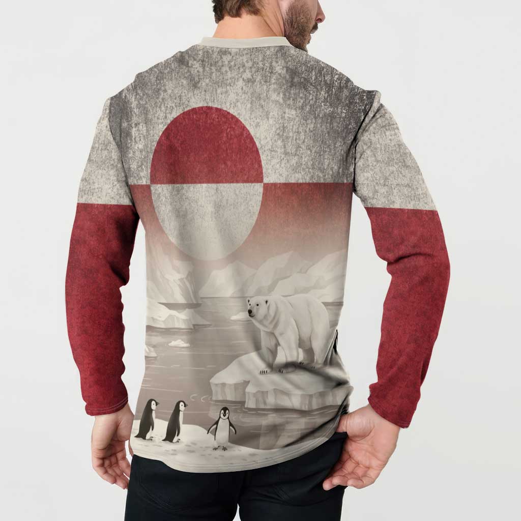 Greenland Flag Vintage Button Sweatshirt Greenlander Flag With Polar Bear