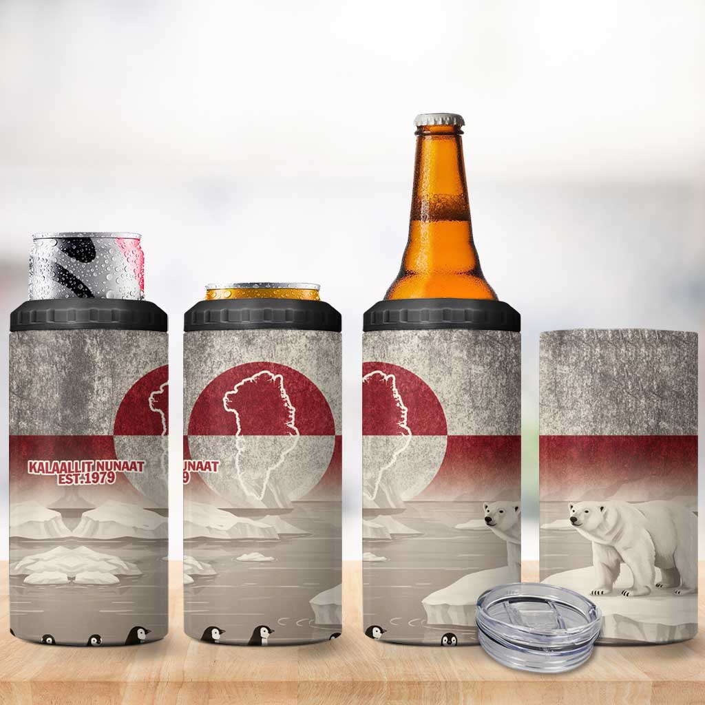 Greenland Flag Vintage 4 in 1 Can Cooler Tumbler Greenlander Flag With Polar Bear