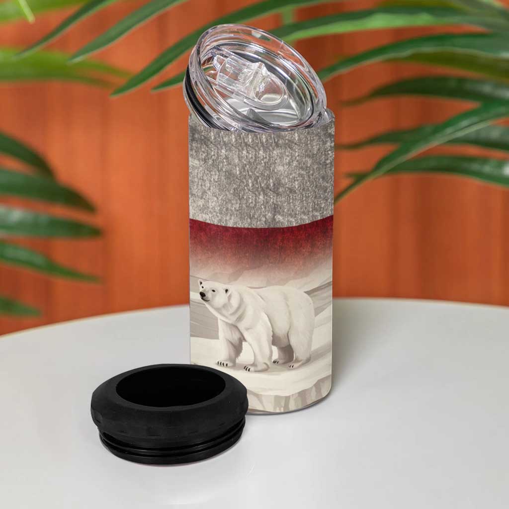 Greenland Flag Vintage 4 in 1 Can Cooler Tumbler Greenlander Flag With Polar Bear