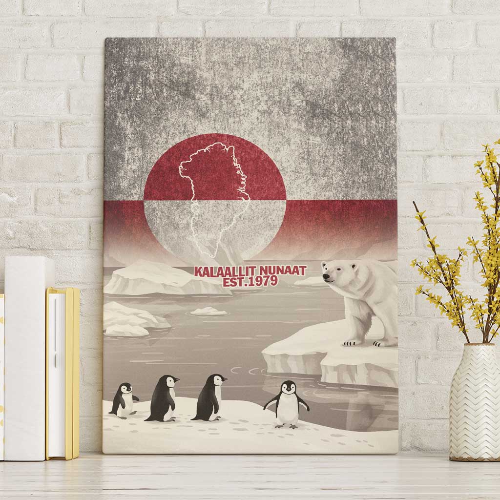 Greenland Flag Vintage Canvas Wall Art Greenlander Flag With Polar Bear