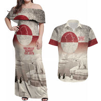 Greenland Flag Vintage Couples Matching Off Shoulder Maxi Dress and Hawaiian Shirt Greenlander Flag With Polar Bear