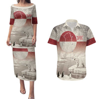 Greenland Flag Vintage Couples Matching Puletasi and Hawaiian Shirt Greenlander Flag With Polar Bear