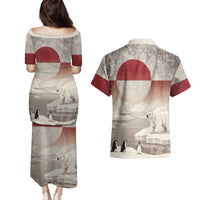 Greenland Flag Vintage Couples Matching Puletasi and Hawaiian Shirt Greenlander Flag With Polar Bear