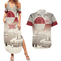 Greenland Flag Vintage Couples Matching Summer Maxi Dress and Hawaiian Shirt Greenlander Flag With Polar Bear