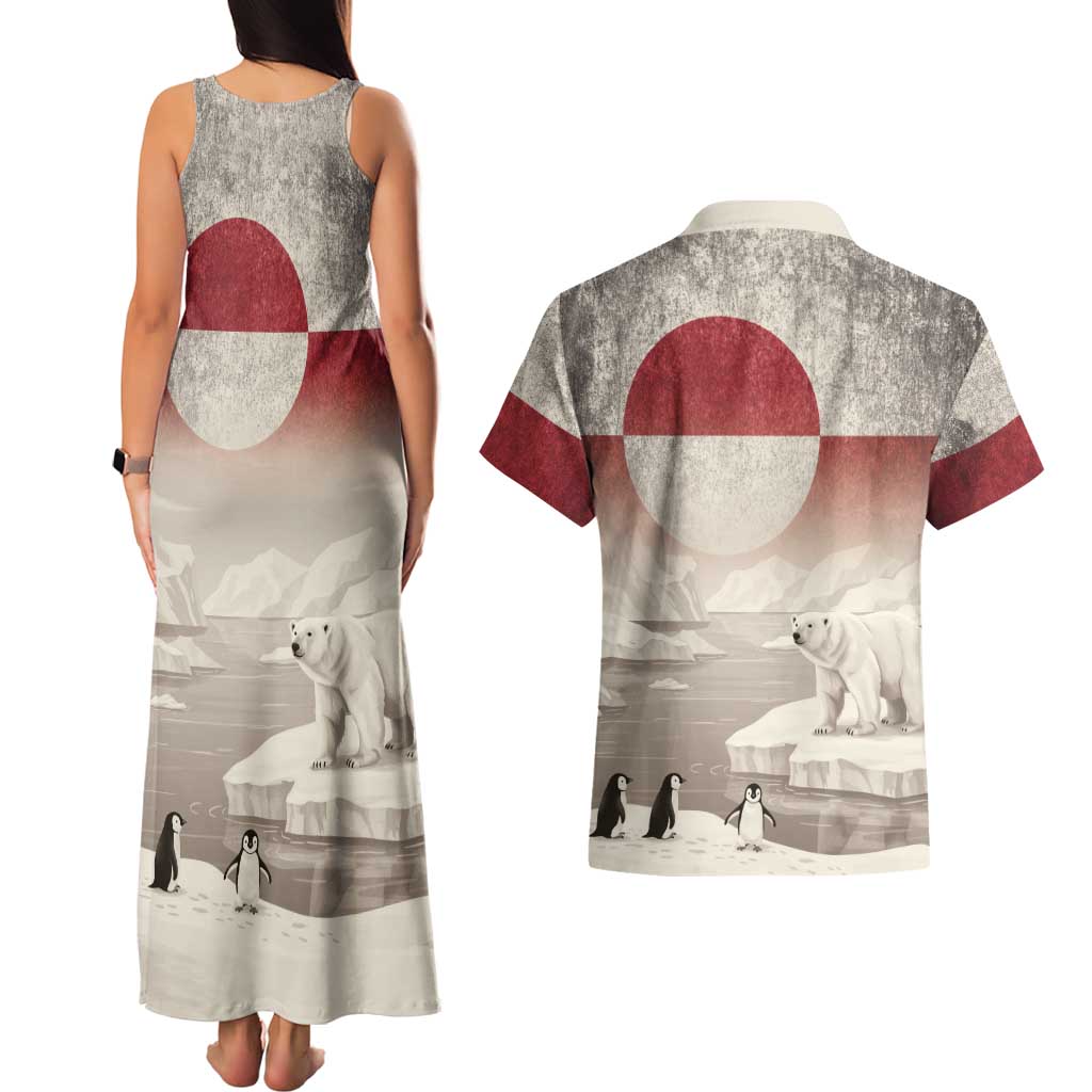 Greenland Flag Vintage Couples Matching Tank Maxi Dress and Hawaiian Shirt Greenlander Flag With Polar Bear