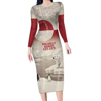 Greenland Flag Vintage Family Matching Long Sleeve Bodycon Dress and Hawaiian Shirt Greenlander Flag With Polar Bear