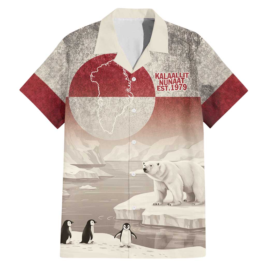 Greenland Flag Vintage Family Matching Mermaid Dress and Hawaiian Shirt Greenlander Flag With Polar Bear