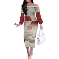 Greenland Flag Vintage Family Matching Off The Shoulder Long Sleeve Dress and Hawaiian Shirt Greenlander Flag With Polar Bear