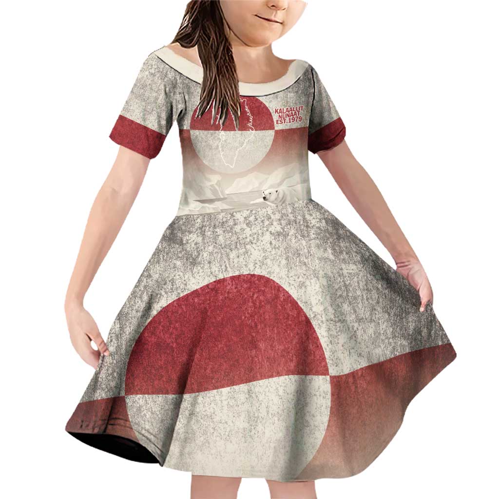 Greenland Flag Vintage Family Matching Off Shoulder Short Dress and Hawaiian Shirt Greenlander Flag With Polar Bear