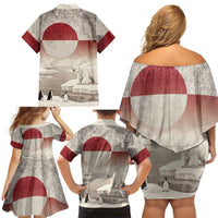 Greenland Flag Vintage Family Matching Off Shoulder Short Dress and Hawaiian Shirt Greenlander Flag With Polar Bear