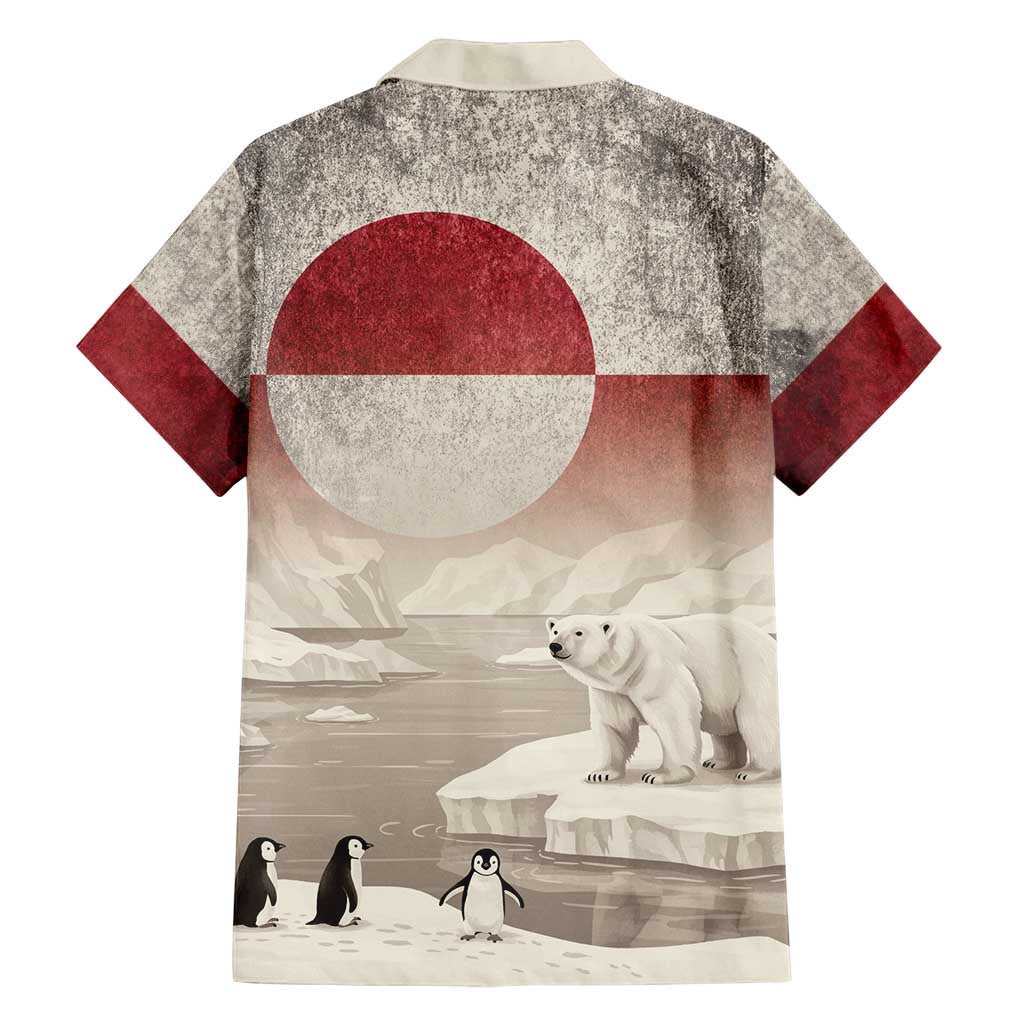 Greenland Flag Vintage Family Matching Off Shoulder Short Dress and Hawaiian Shirt Greenlander Flag With Polar Bear