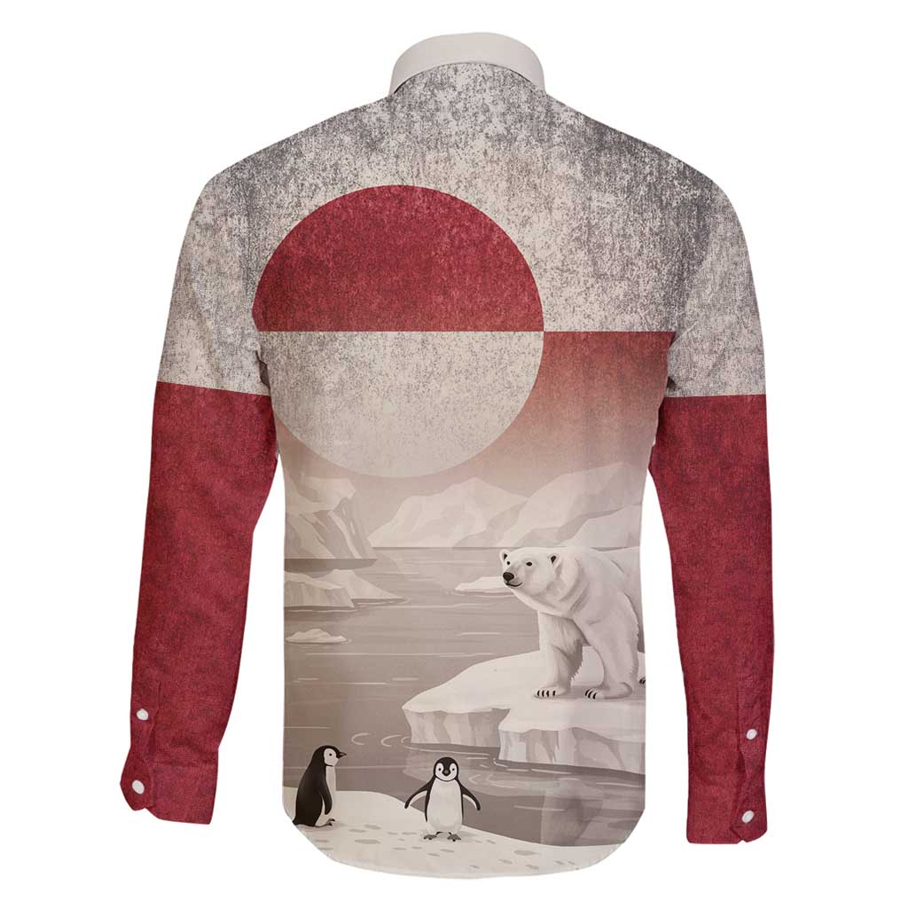 Greenland Flag Vintage Family Matching Off Shoulder Short Dress and Hawaiian Shirt Greenlander Flag With Polar Bear