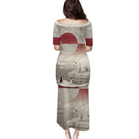 Greenland Flag Vintage Family Matching Puletasi and Hawaiian Shirt Greenlander Flag With Polar Bear