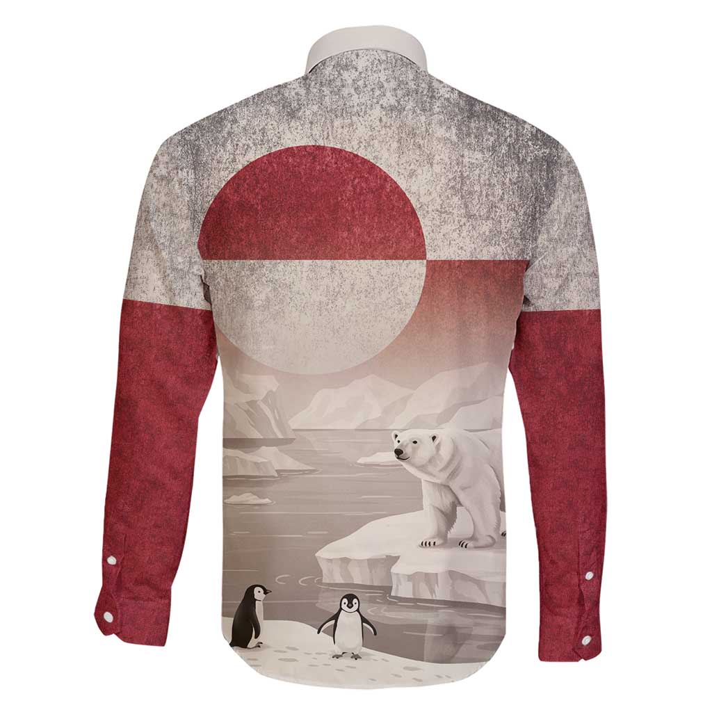 Greenland Flag Vintage Family Matching Short Sleeve Bodycon Dress and Hawaiian Shirt Greenlander Flag With Polar Bear