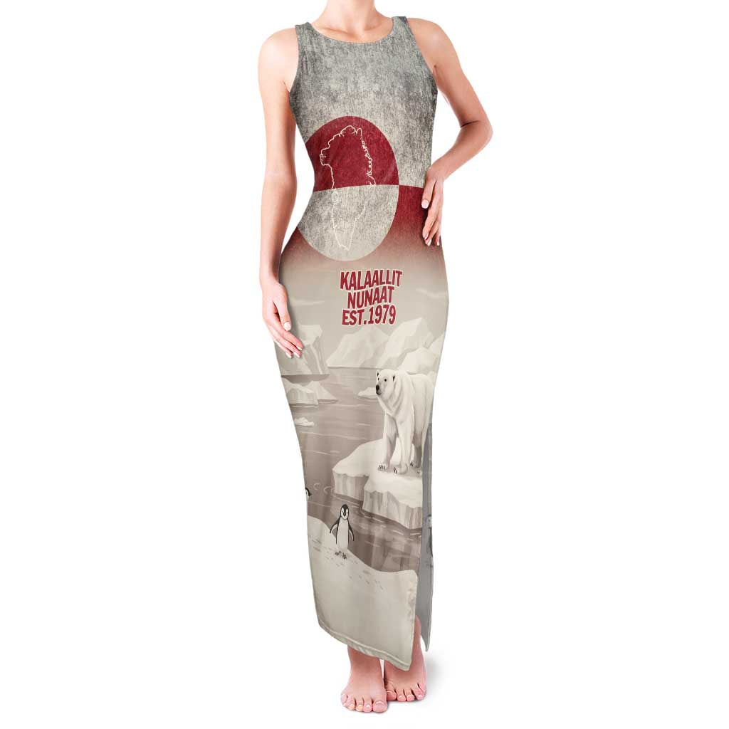 Greenland Flag Vintage Family Matching Tank Maxi Dress and Hawaiian Shirt Greenlander Flag With Polar Bear