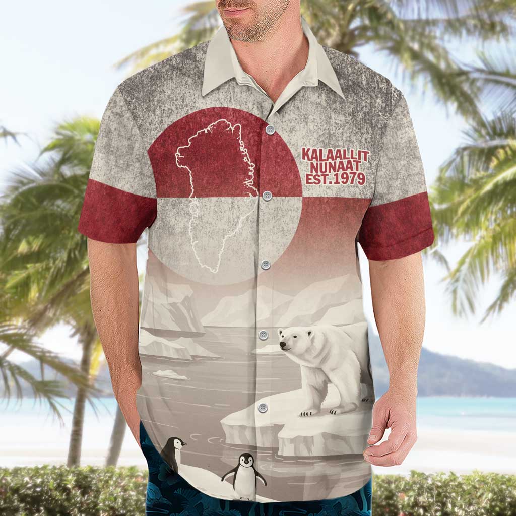 Greenland Flag Vintage Hawaiian Shirt Greenlander Flag With Polar Bear