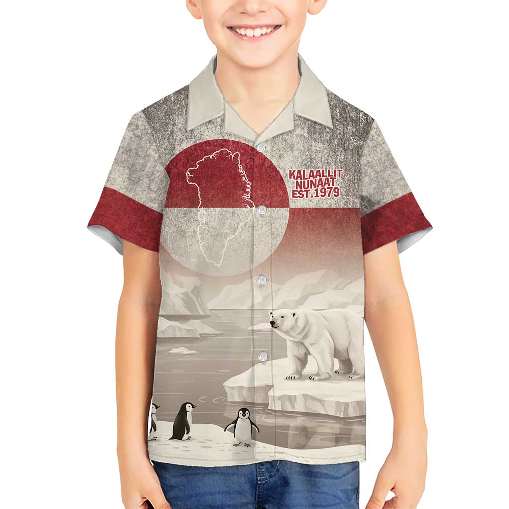 Greenland Flag Vintage Kid Hawaiian Shirt Greenlander Flag With Polar Bear