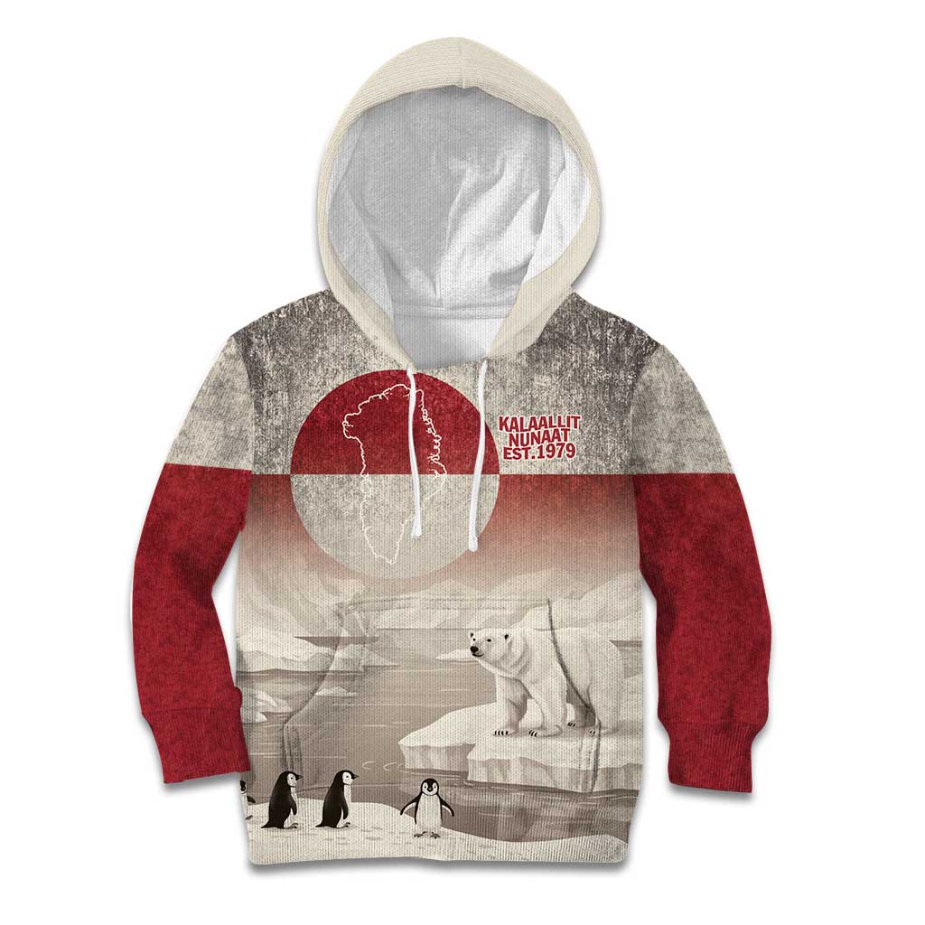 Greenland Flag Vintage Kid Hoodie Greenlander Flag With Polar Bear