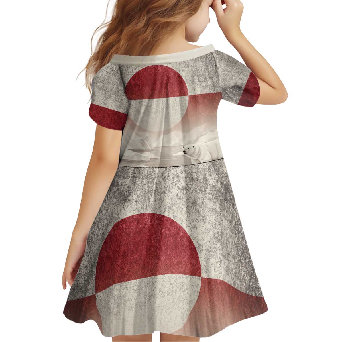 Greenland Flag Vintage Kid Short Sleeve Dress Greenlander Flag With Polar Bear