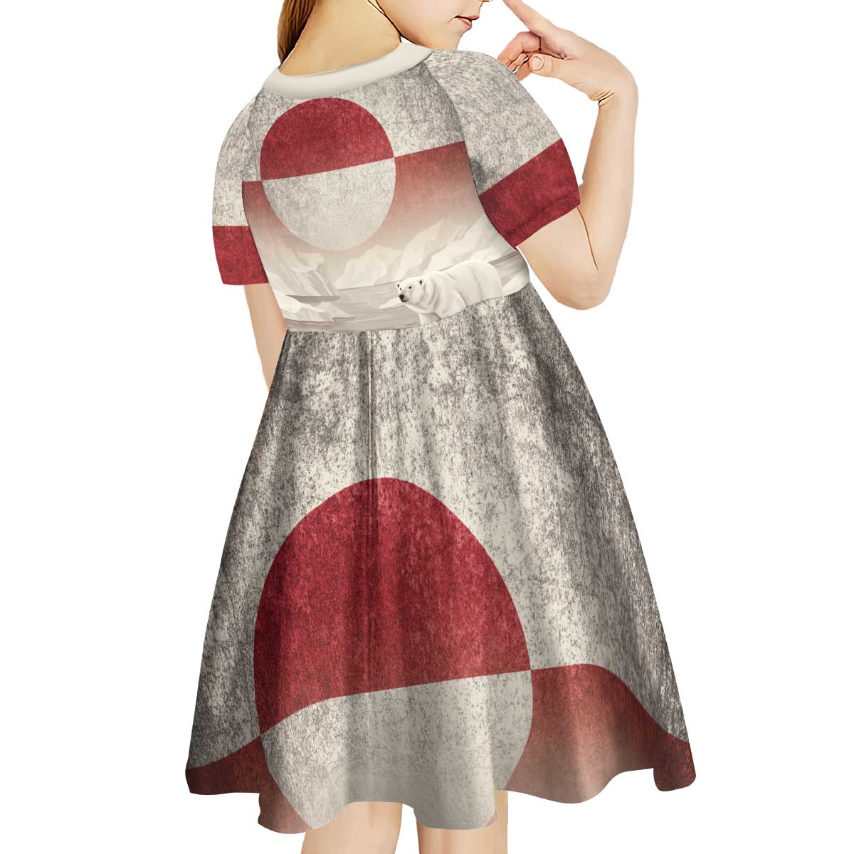 Greenland Flag Vintage Kid Short Sleeve Dress Greenlander Flag With Polar Bear