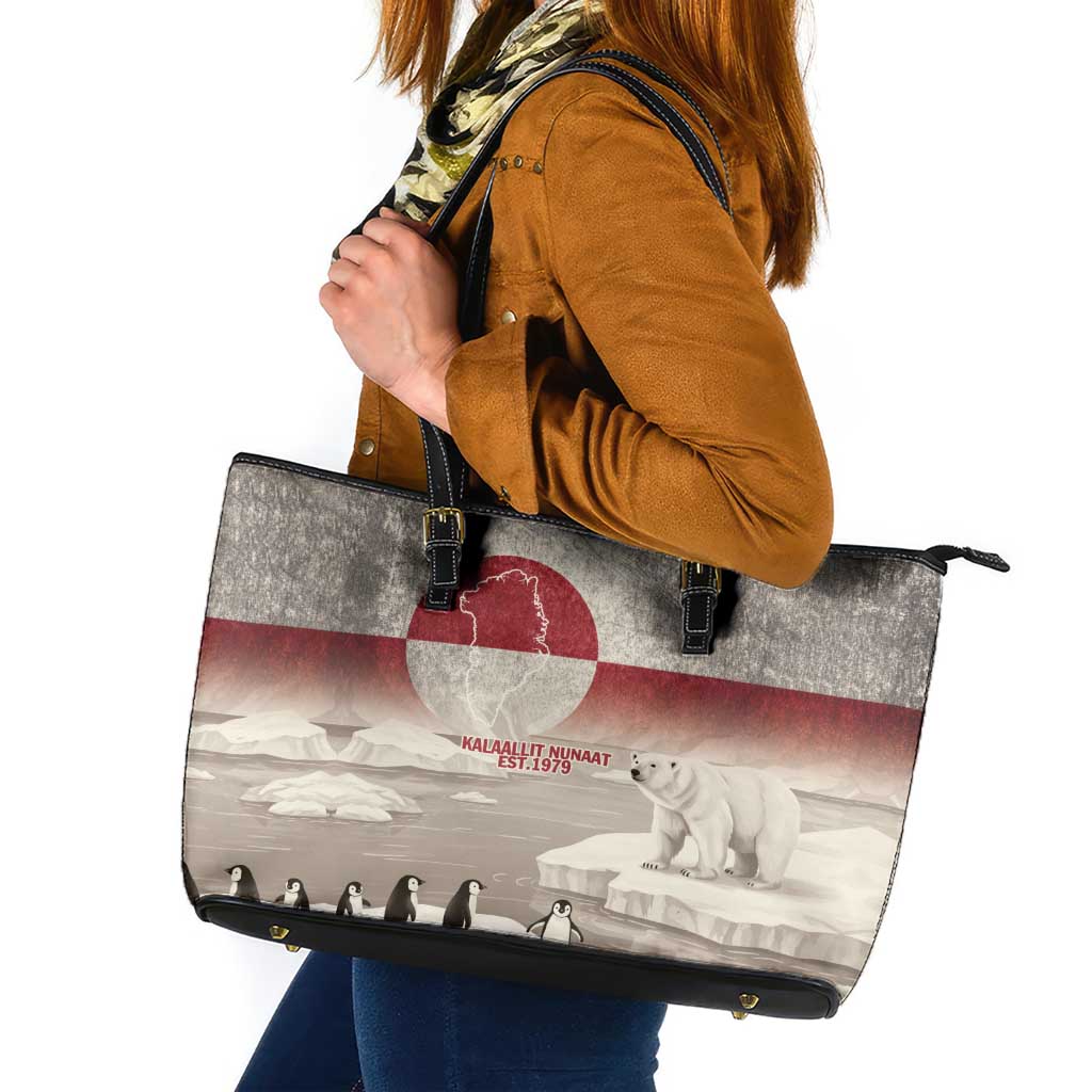 Greenland Flag Vintage Leather Tote Bag Greenlander Flag With Polar Bear