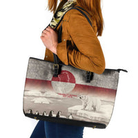Greenland Flag Vintage Leather Tote Bag Greenlander Flag With Polar Bear