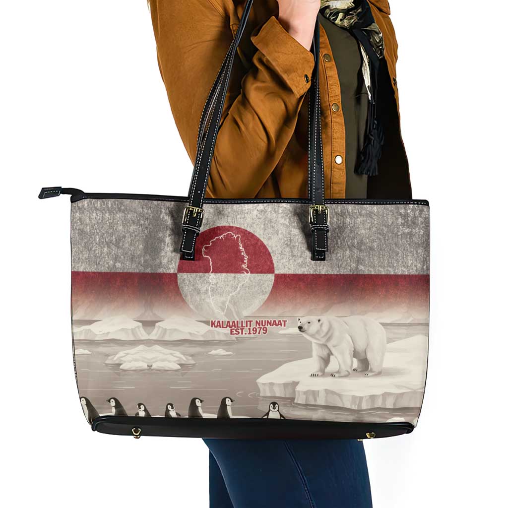 Greenland Flag Vintage Leather Tote Bag Greenlander Flag With Polar Bear