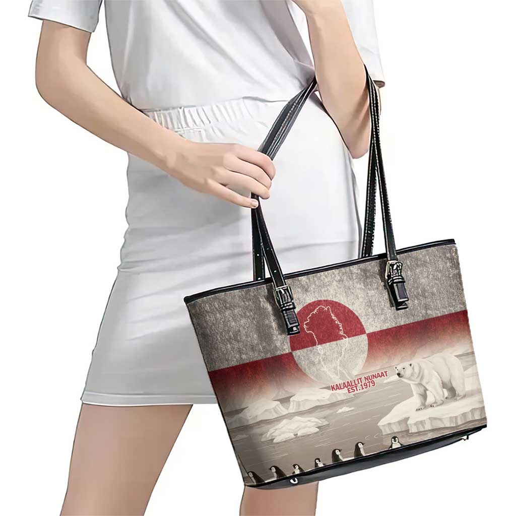 Greenland Flag Vintage Leather Tote Bag Greenlander Flag With Polar Bear