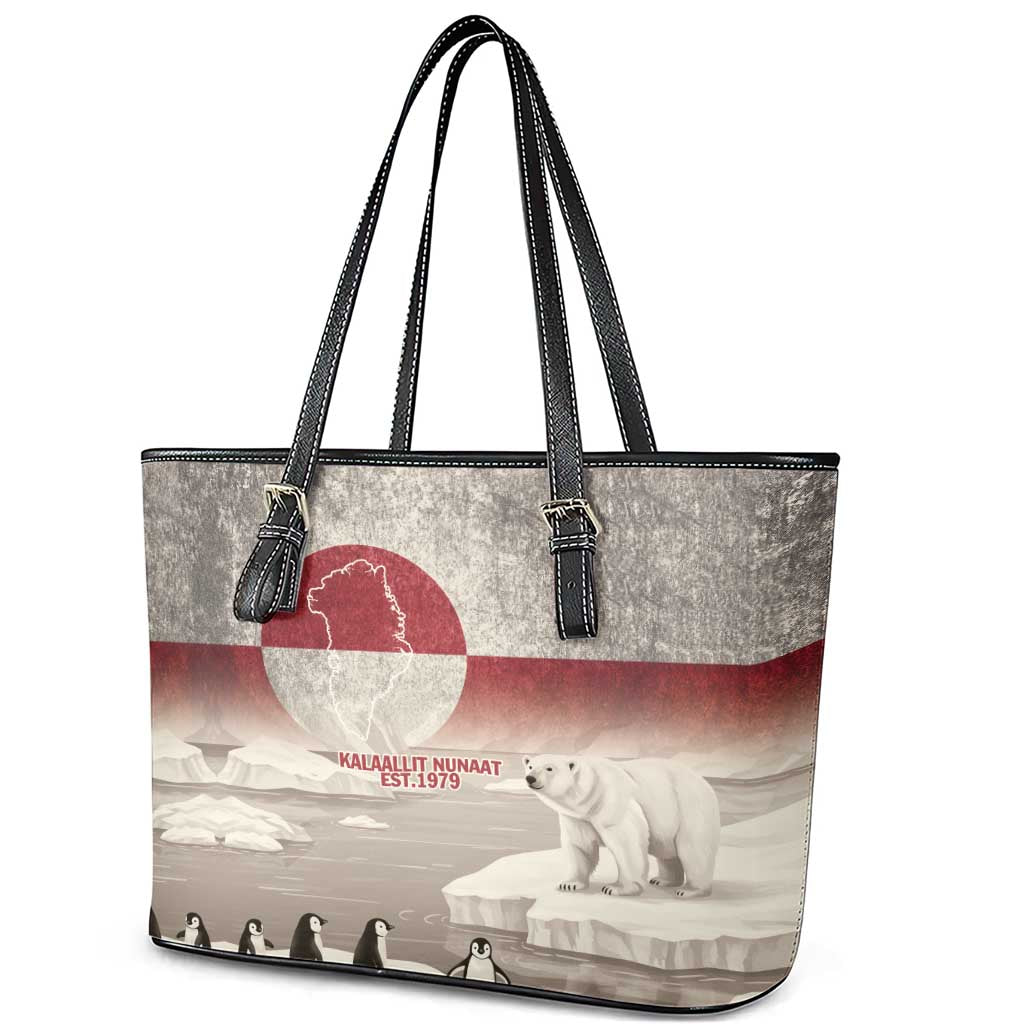 Greenland Flag Vintage Leather Tote Bag Greenlander Flag With Polar Bear
