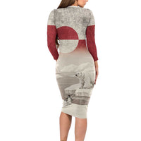 Greenland Flag Vintage Long Sleeve Bodycon Dress Greenlander Flag With Polar Bear