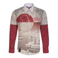 Greenland Flag Vintage Long Sleeve Button Shirt Greenlander Flag With Polar Bear