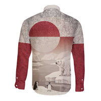 Greenland Flag Vintage Long Sleeve Button Shirt Greenlander Flag With Polar Bear