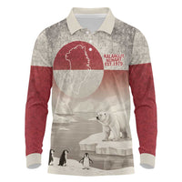 Greenland Flag Vintage Long Sleeve Polo Shirt Greenlander Flag With Polar Bear