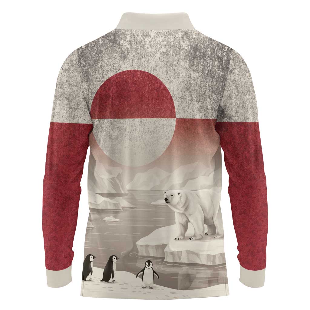 Greenland Flag Vintage Long Sleeve Polo Shirt Greenlander Flag With Polar Bear