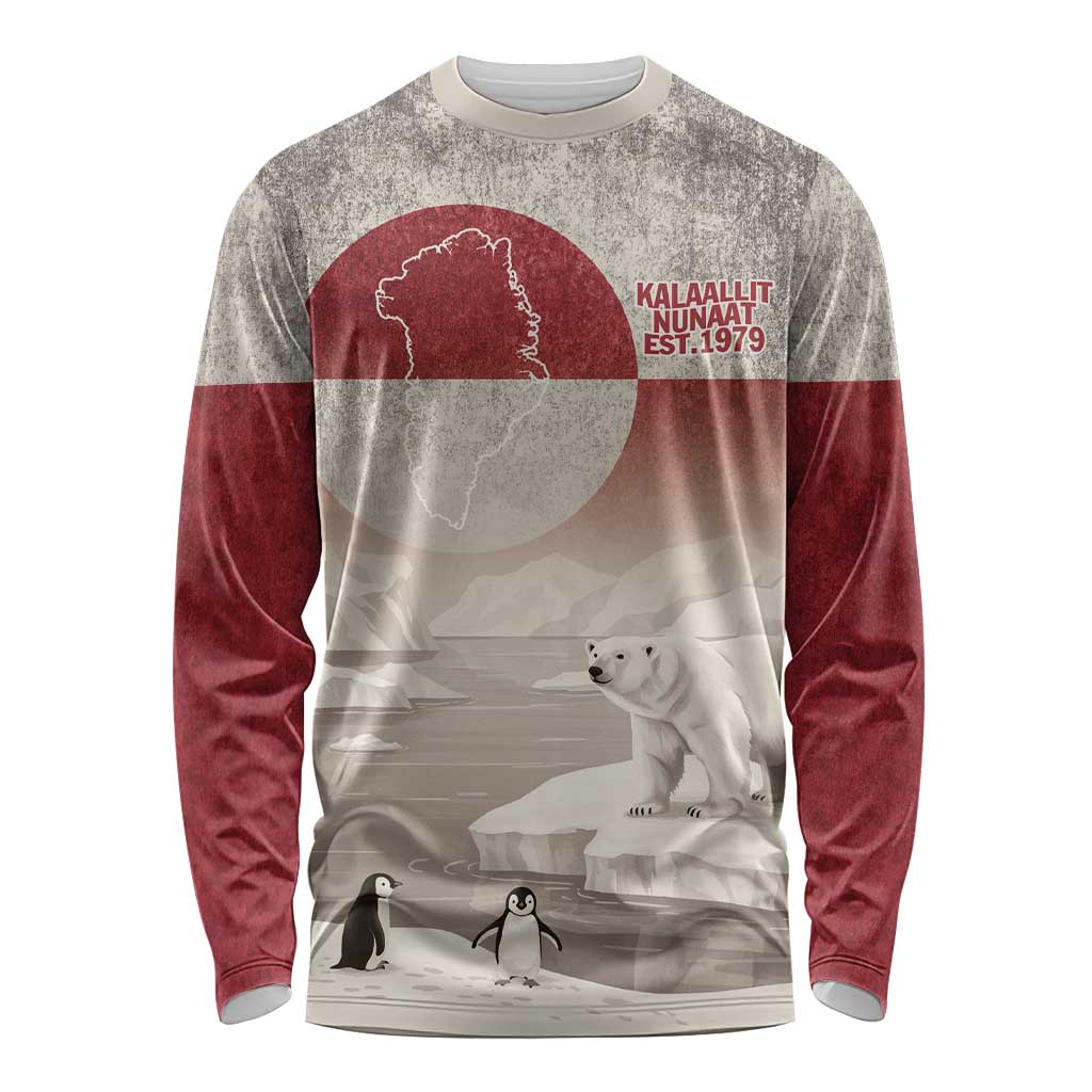 Greenland Flag Vintage Long Sleeve Shirt Greenlander Flag With Polar Bear