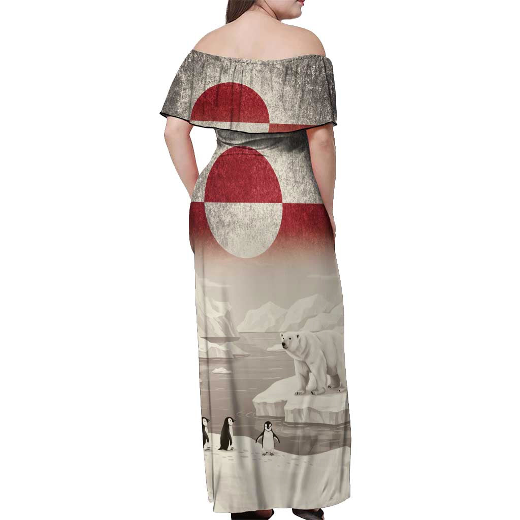 Greenland Flag Vintage Off Shoulder Maxi Dress Greenlander Flag With Polar Bear