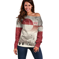 Greenland Flag Vintage Off Shoulder Sweater Greenlander Flag With Polar Bear