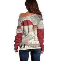 Greenland Flag Vintage Off Shoulder Sweater Greenlander Flag With Polar Bear