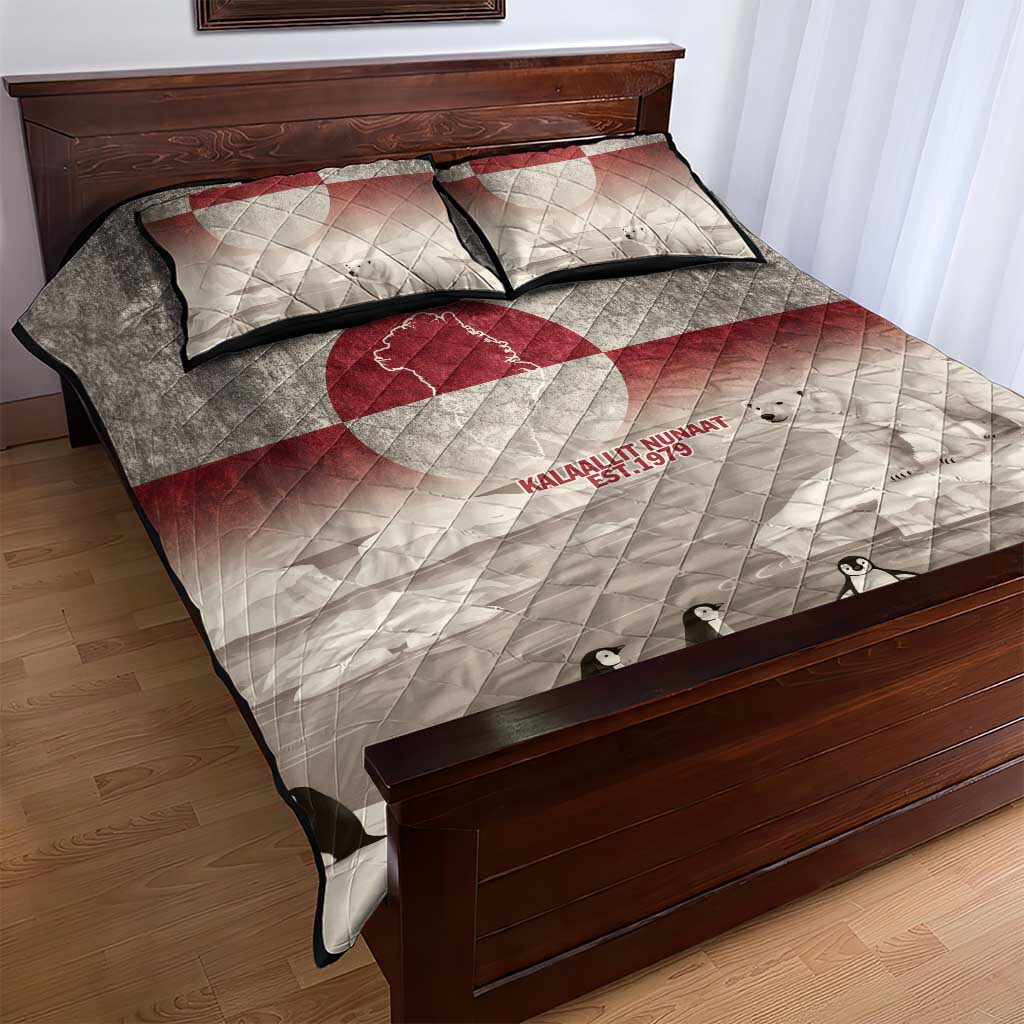 Greenland Flag Vintage Quilt Bed Set Greenlander Flag With Polar Bear