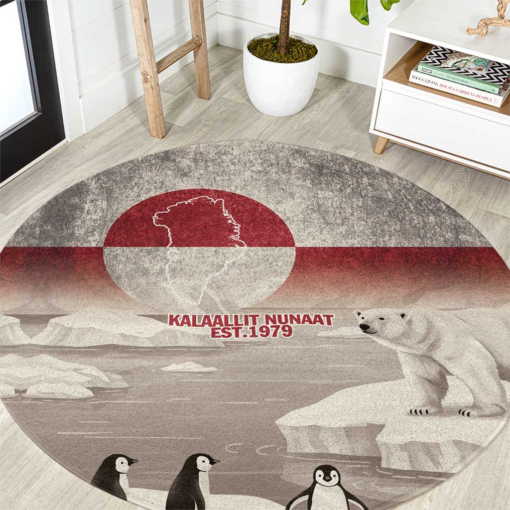 Greenland Flag Vintage Round Carpet Greenlander Flag With Polar Bear