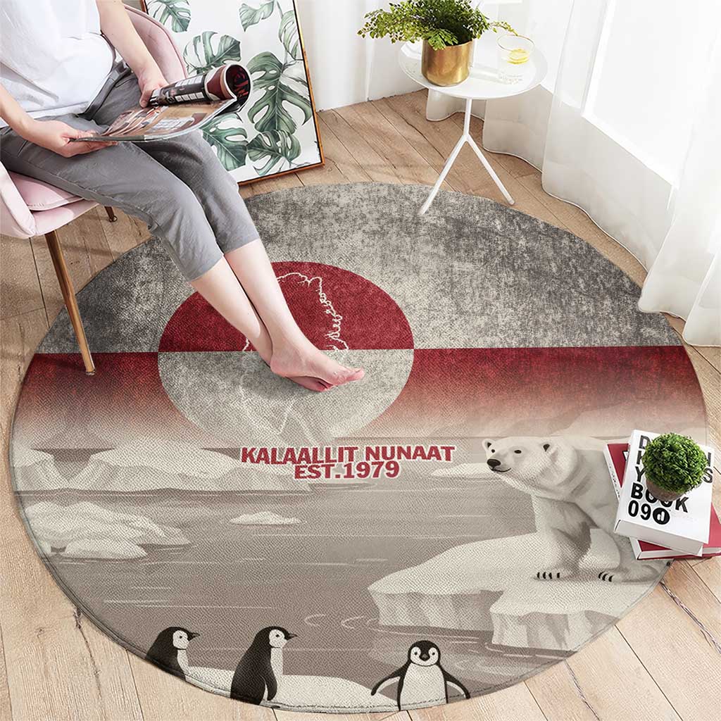 Greenland Flag Vintage Round Carpet Greenlander Flag With Polar Bear