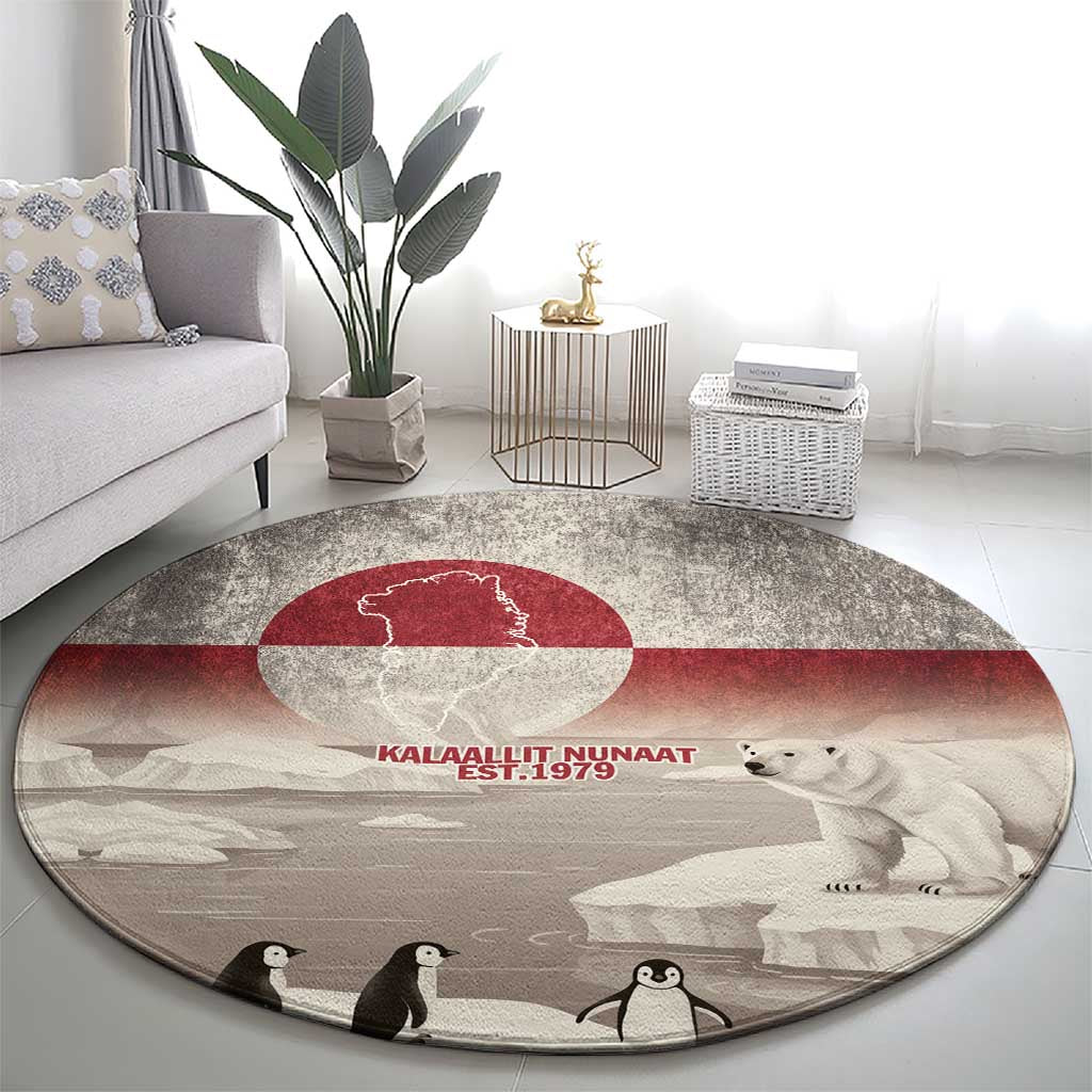 Greenland Flag Vintage Round Carpet Greenlander Flag With Polar Bear