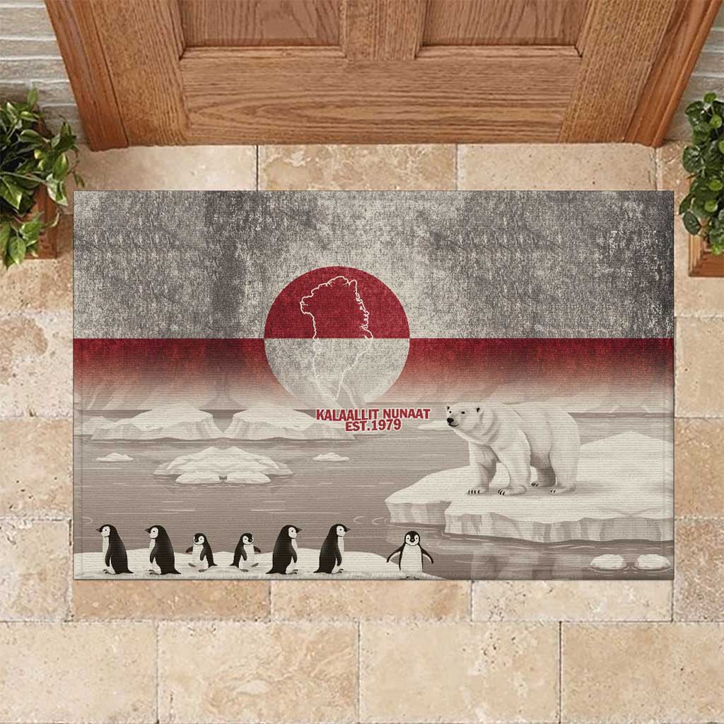 Greenland Flag Vintage Rubber Doormat Greenlander Flag With Polar Bear