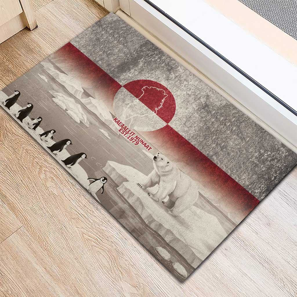 Greenland Flag Vintage Rubber Doormat Greenlander Flag With Polar Bear