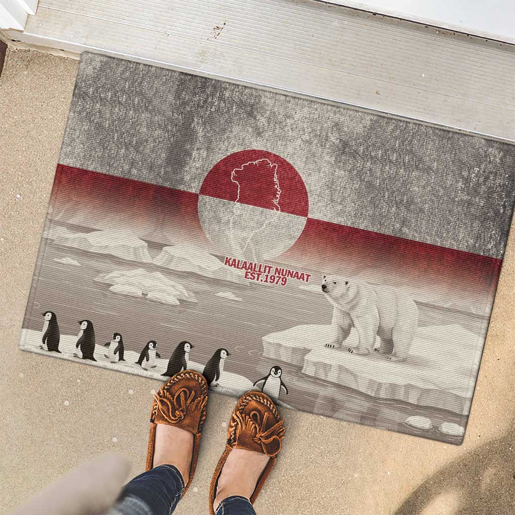 Greenland Flag Vintage Rubber Doormat Greenlander Flag With Polar Bear