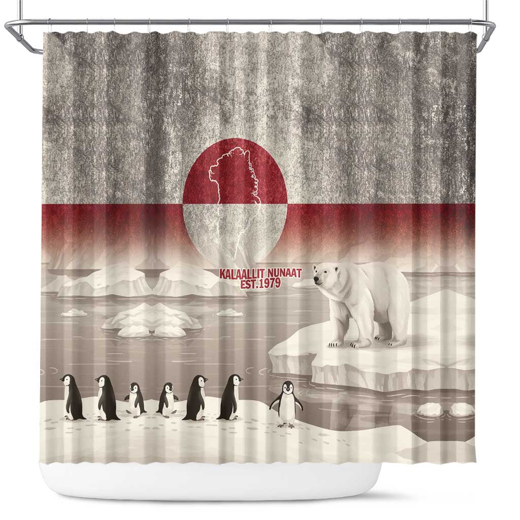 Greenland Flag Vintage Shower Curtain Greenlander Flag With Polar Bear