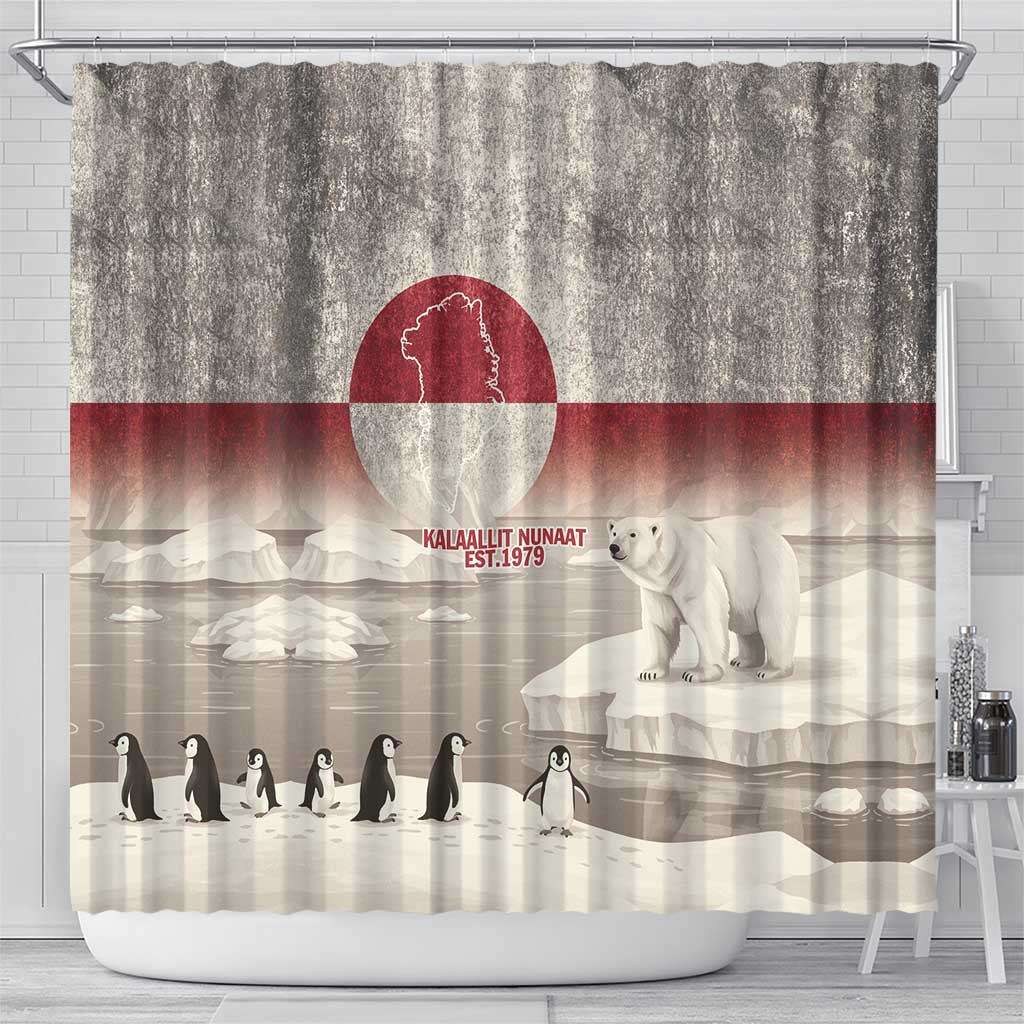 Greenland Flag Vintage Shower Curtain Greenlander Flag With Polar Bear