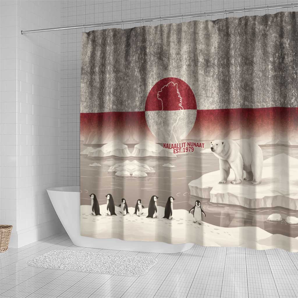 Greenland Flag Vintage Shower Curtain Greenlander Flag With Polar Bear